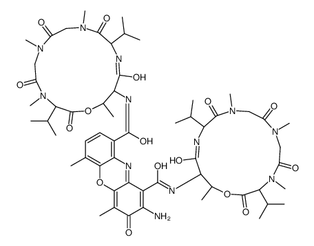 2-amino-4,6-dimethyl-3-oxo-1-N,9-N-bis[4,7,10,16-tetramethyl-2,5,8,11,14-pentaoxo-3,12-di(propan-2-yl)-1-oxa-4,7,10,13-tetrazacyclohexadec-15-yl]phenoxazine-1,9-dicarboxamide结构式