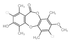 11H-Dibenzo(b,e)(1,4)dioxepin-11-one, 2,7-dichloro-3-hydroxy-8-methoxy-1,4,6,9-tetramethyl-结构式