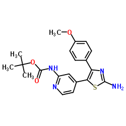 2-Methyl-2-propanyl {4-[2-amino-4-(4-methoxyphenyl)-1,3-thiazol-5-yl]-2-pyridinyl}carbamate结构式