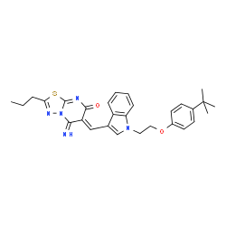 (6Z)-6-({1-[2-(4-tert-butylphenoxy)ethyl]-1H-indol-3-yl}methylidene)-5-imino-2-propyl-5,6-dihydro-7H-[1,3,4]thiadiazolo[3,2-a]pyrimidin-7-one结构式