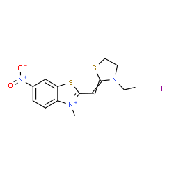 2-[(3-ethylthiazolidinylidene)methyl]-3-methyl-6-nitrobenzothiazolium iodide structure