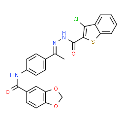 Benzo[b]thiophene-2-carboxylic acid, 3-chloro-, [1-[4-[(1,3-benzodioxol-5-ylcarbonyl)amino]phenyl]ethylidene]hydrazide (9CI) picture