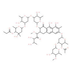 3'''-O-[3-C-Methyl-4-O-(1-oxopropyl)-2,6-dideoxy-α-L-arabino-hexopyranosyl]-7-methylolivomycin D structure