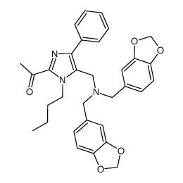 1-(5-{[bis(1,3-benzodioxol-5-ylmethyl)amino]methyl}-1-butyl-4-phenyl-1H-imidazol-2-yl)ethanone结构式