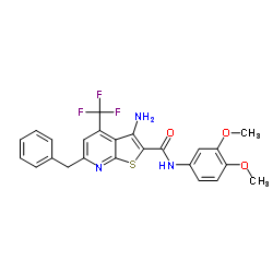 3-Amino-6-benzyl-N-(3,4-dimethoxyphenyl)-4-(trifluoromethyl)thieno[2,3-b]pyridine-2-carboxamide结构式