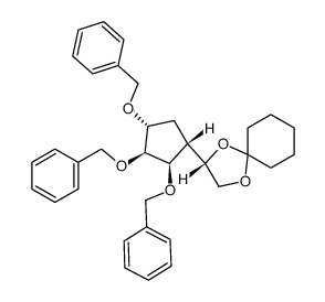 (2S)-2-[(1R,2R,3S,4R)-2,3,4-tris(benzyloxy)cyclopent-1-yl]-1,4-dioxaspiro[4.5]decane Structure