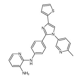 N2-(4-(1-(6-methylpyridin-3-yl)-4-(thiophen-2-yl)-1H-imidazol-2-yl)phenyl)pyridine-2,3-diamine结构式