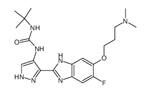 1-tert-Butyl-3-{3-[6-(3-dimethylamino-propoxy)-5-fluoro-1H-benzimidazol-2-yl]-1H-pyrazol-4-yl}urea Structure