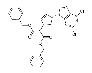 dibenzyl (1S,4R)-4-(2,6-dichloro-9H-purin-9-yl)cyclopent-2-enyliminodicarbonate Structure