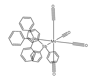 cis-{molybdenum(0)(carbonyl)4(Sb(phenyl)3)2}结构式