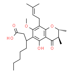 (2R,βR)-3,4-Dihydro-5-hydroxy-7-methoxy-2,3β-dimethyl-8-(3-methyl-2-butenyl)-4-oxo-β-pentyl-2H-1-benzopyran-6-propionic acid Structure