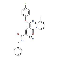 (2E)-N-benzyl-2-cyano-3-[2-(4-fluorophenoxy)-9-methyl-4-oxo-4H-pyrido[1,2-a]pyrimidin-3-yl]prop-2-enamide结构式