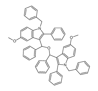 1,1'-dibenzyl-5,5'-dimethoxy-2,2'-diphenyl-3,3'-(1,3-diphenyl-2-oxa-propane-1,3-diyl)-bis-indole结构式
