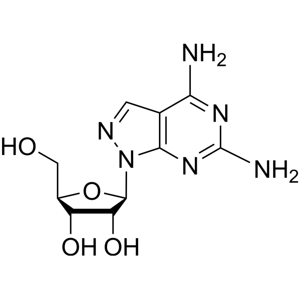 1-β-D-Ribofuranosyl-1H-pyrazolo[3,4-d]pyrimidine-4,6-diamine结构式
