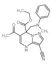 Pyrazolo[1,5-a]pyrimidine-7-carboxylic acid,6-acetyl-3-cyano-4,7-dihydro-7-[(methylphenylamino)methyl]-,ethyl ester structure