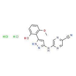 5-((5-(2-Hydroxy-6-methoxyphenyl)-1H-pyrazol-3-yl)amino)pyrazine-2-carbonitriledihydrochloride Structure