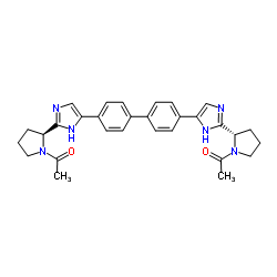 1-{(2S)-2-[4-(4'-{2-[(2S)-1-Acetyl-2-pyrrolidinyl]-1H-imidazol-5-yl}-4-biphenylyl)-1H-imidazol-2-yl]-1-pyrrolidinyl}ethanone Structure