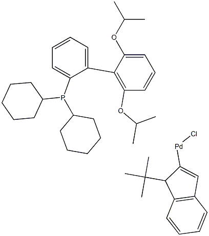 氯(1-叔丁基茚基)[2-(二环己基膦基)-2'',6''-二异丙氧基-1,1''-联苯]钯(II)结构式