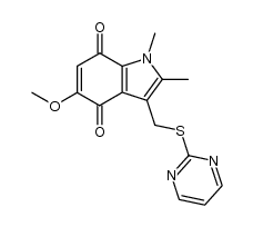 5-methoxy-1,2-dimethyl-3-((pyrimidin-2-ylthio)methyl)-1H-indole-4,7-dione Structure