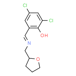 2,4-dichloro-6-{(E)-[(tetrahydrofuran-2-ylmethyl)imino]methyl}phenol structure