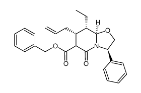 benzyl (3R,7R,8S,8aR)-7-allyl-8-ethyl-5-oxo-3-phenylhexahydro-5H-oxazolo[3,2-a]pyridine-6-carboxylate结构式