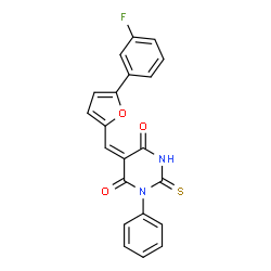 (5E)-5-{[5-(3-fluorophenyl)furan-2-yl]methylidene}-1-phenyl-2-thioxodihydropyrimidine-4,6(1H,5H)-dione Structure