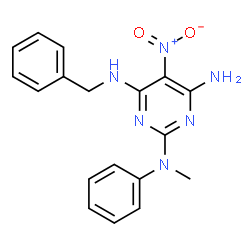 N~4~-benzyl-N~2~-methyl-5-nitro-N~2~-phenylpyrimidine-2,4,6-triamine结构式