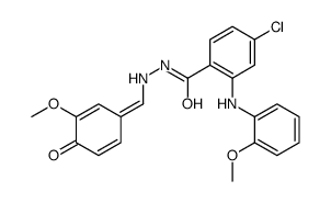 4-chloro-2-(2-methoxyanilino)-N'-[(E)-(3-methoxy-4-oxocyclohexa-2,5-dien-1-ylidene)methyl]benzohydrazide Structure