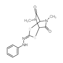 6,8-dimethyl-3-(phenylhydrazinylidene)-2,4-dithia-6,8-diazabicyclo[3.2.2]nonane-7,9-dione Structure