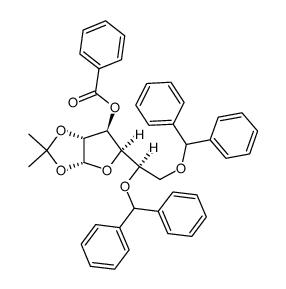 (3aR,5R,6S,6aR)-5-((R)-1,2-bis(benzhydryloxy)ethyl)-2,2-dimethyltetrahydrofuro[2,3-d][1,3]dioxol-6-yl benzoate结构式