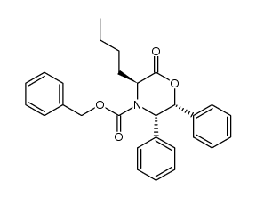 (3S,5S,6R)-4-(benzyloxycarbonyl)-3-butyl-5,6-diphenyl-2,3,5,6-tetrahydro-4H-1,4-oxazin-2-one结构式