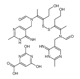 N-[(4-amino-2-methylpyrimidin-5-yl)methyl]-N-[(Z)-3-[[(Z)-2-[(4-amino-2-methylpyrimidin-5-yl)methyl-formylamino]-5-hydroxypent-2-en-3-yl]disulfanyl]-5-hydroxypent-2-en-2-yl]formamide,2,4-dioxo-1H-pyrimidine-6-carboxylic acid结构式