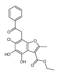 6-Chloro-4,5-dihydroxy-2-methyl-7-(2-oxo-2-phenyl-ethyl)-benzofuran-3-carboxylic acid ethyl ester Structure