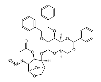 β-D-Glucopyranose, 1,6-anhydro-2-azido-4-O-[2,3-bis-O-(phenylmethyl)-4,6-O-(phenylmethylene)-β-D-glucopyranosyl]-2-deoxy-, 3-acetate结构式