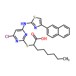 2-[(4-Chloro-6-{[4-(2-naphthyl)-1,3-thiazol-2-yl]amino}-2-pyrimidinyl)sulfanyl]octanoic acid结构式