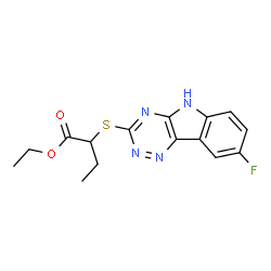 Butanoic acid, 2-[(8-fluoro-2H-1,2,4-triazino[5,6-b]indol-3-yl)thio]-, ethyl ester (9CI) Structure