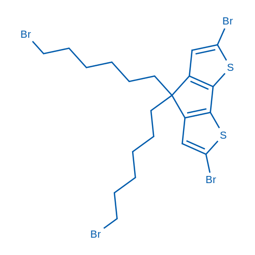 2,6-二溴-4,4-双(6-溴己基)-4H-环戊二烯并[1,2-b:5,4-b']二噻吩结构式