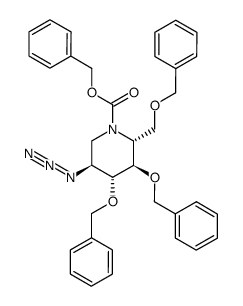 2-azido-3,4,6-tri-O-benzyl-N-benzyloxycarbonyl-1,2,5-trideoxy-1,5-imino-D-glucitol结构式