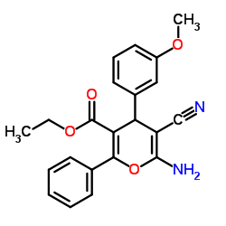 Ethyl 6-amino-5-cyano-4-(3-methoxyphenyl)-2-phenyl-4H-pyran-3-carboxylate结构式