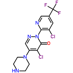 4-CHLORO-2-[3-CHLORO-5-(TRIFLUOROMETHYL)-2-PYRIDINYL]-5-PIPERAZINO-3(2H)-PYRIDAZINONE结构式