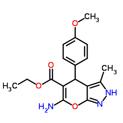 Ethyl 6-amino-4-(4-methoxyphenyl)-3-methyl-2,4-dihydropyrano[2,3-c]pyrazole-5-carboxylate structure