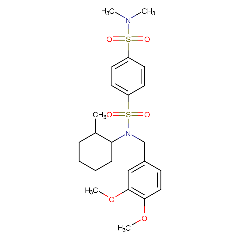 4-N-[(3,4-dimethoxyphenyl)methyl]-1-N,1-N-dimethyl-4-N-(2-methylcyclohexyl)benzene-1,4-disulfonamide structure