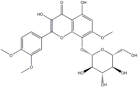 2-(3,4-Dimethoxyphenyl)-8-(β-D-glucopyranosyloxy)-3,5-dihydroxy-7-methoxy-4H-1-benzopyran-4-one结构式