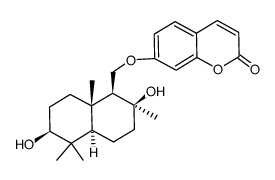 (+)-7-[[(1S,4aα)-Decahydro-2,5,5,8aβ-tetramethyl-2β,6β-dihydroxynaphthalene-1β-yl]methoxy]-2H-1-benzopyran-2-one结构式