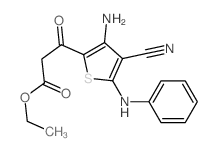 2-Thiophenepropanoicacid, 3-amino-4-cyano-b-oxo-5-(phenylamino)-, ethyl ester Structure