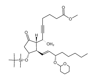11-O-(t-butyldimethylsilyl)-5,6-didehydro-7-hydroxy-15-O-(tetrahydropyran-2-yl)PGE2 methyl ester结构式