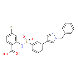 2-(3-(1-benzyl-1H-pyrazol-4-yl)phenylsulfonamido)-4-fluorobenzoic acid structure