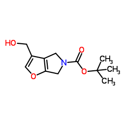 叔-丁基 3-(羟甲基)-4H-呋喃并[2,3-C]吡咯-5(6H)-甲酸基酯结构式