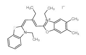 5,6-DIMETHYL-2-(2-(3-ETHYL-2-(3)-BENZOTHIAZOLYLIDENE)METHYL)-1-BUTENYL)-3-ETHYL-BENZOXAZOLIUM IODIDE Structure