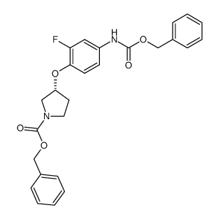 (R)-3-(4-Benzyloxycarbonylamino-2-fluoro-phenoxy)-pyrrolidine-1-carboxylic acid benzyl ester结构式